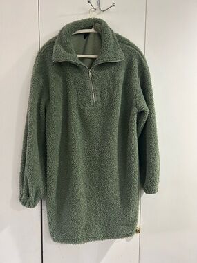 Missguided + Olive Green Sherpa Half-Zip Pullover